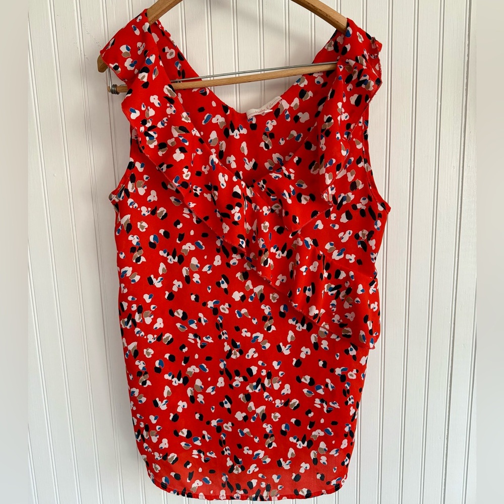 Bright Red Patterned Tank Top Size Large